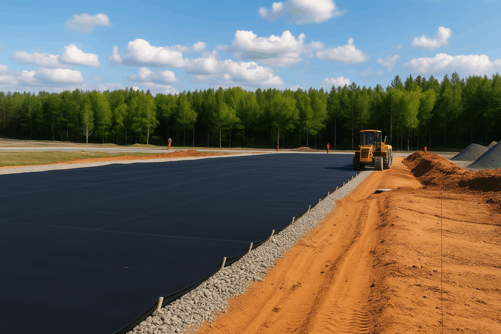 aplicação de manta geotêxtil bidim na base de pavimentação para estabilização do solo