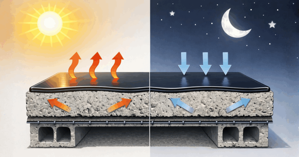 funcionamento da manta liquida durante o dia e durante a noite
