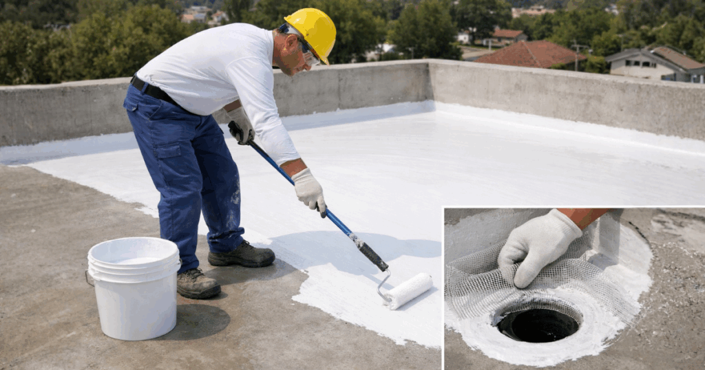 Profissional aplicando corretamente a manta liquida