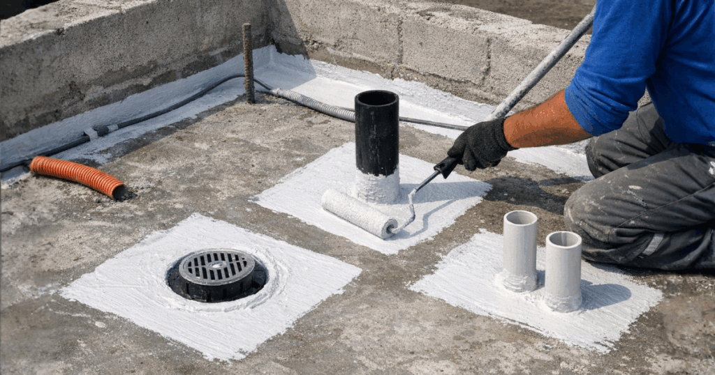 Imagem representativa sobre manta líquida Sika em superfícies irregulares